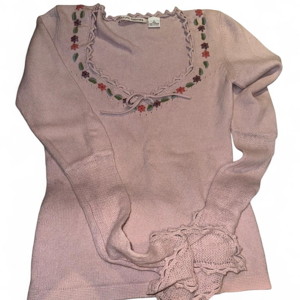 Autumn Cashmere Lavender Sweater with floral embroidered embellishments
